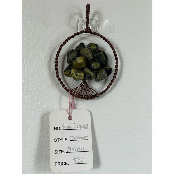 Handmade Copper and Serpentine Crystal Tree of life 3.5x2” Wall Decor - Picture 2 of 5